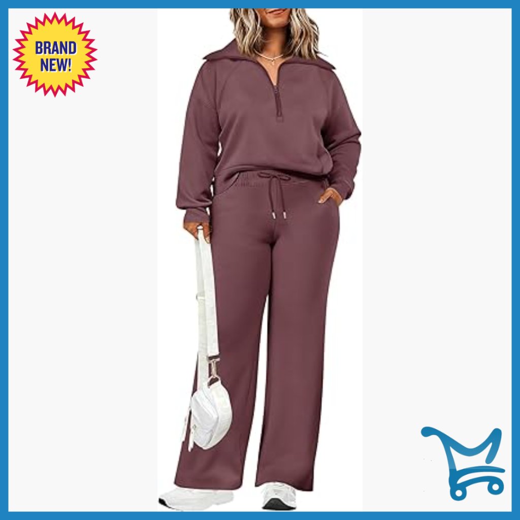 Plus Size 2-Piece Lounge Set Half Zip Sweatshirt Wide Leg Pants Tracksuit
